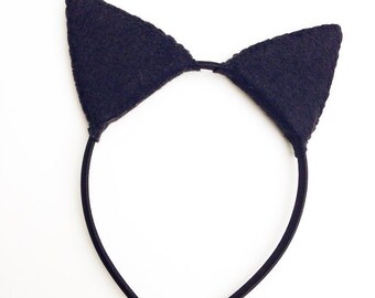 Wool Felt Black Cat Plush Ears Headband