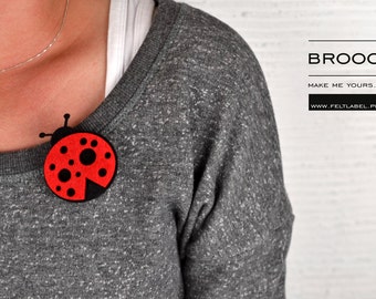 Felt brooch black and red ladybug shape red black ladybug