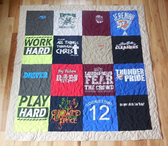 16 T-Shirt Memory Quilt No Sashing FREE SHIPPING