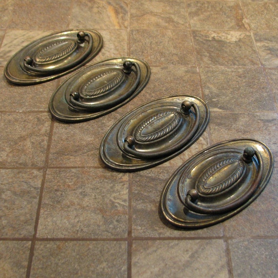 Vintage Drawer Pulls Handles Oval Set of 4