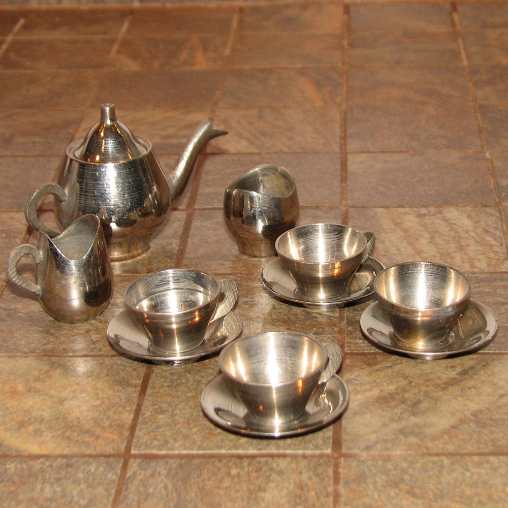 Vintage Miniature Brass Tea Set Mini 12 Pieces