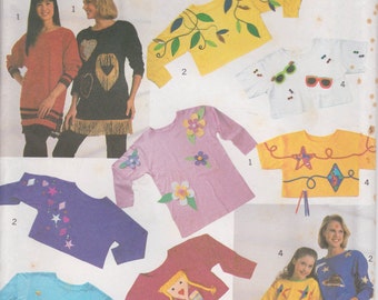 Appliqued Top Pattern Shirt Tunic Fish Sunglasses Flowers Girls Misses Size XXS - XL Uncut Simplicity 9920