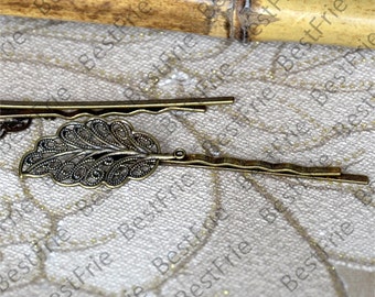 6pcs of Antique Bronze bobby pins filigree pad 55mm,hairpin findings,leaf Hair findings,hair accessories,headband findings