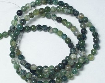 3 Strands moss Agate 6mm round Loose Beads