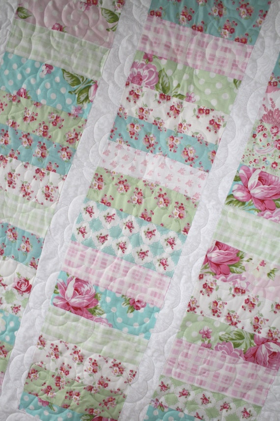 Shabby Chic Baby Quilt Scrappy Quilt Rosey Tanya Whelan Fabric