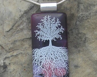 Tree of Life Necklace Fused Glass Silver Tree Pendant
