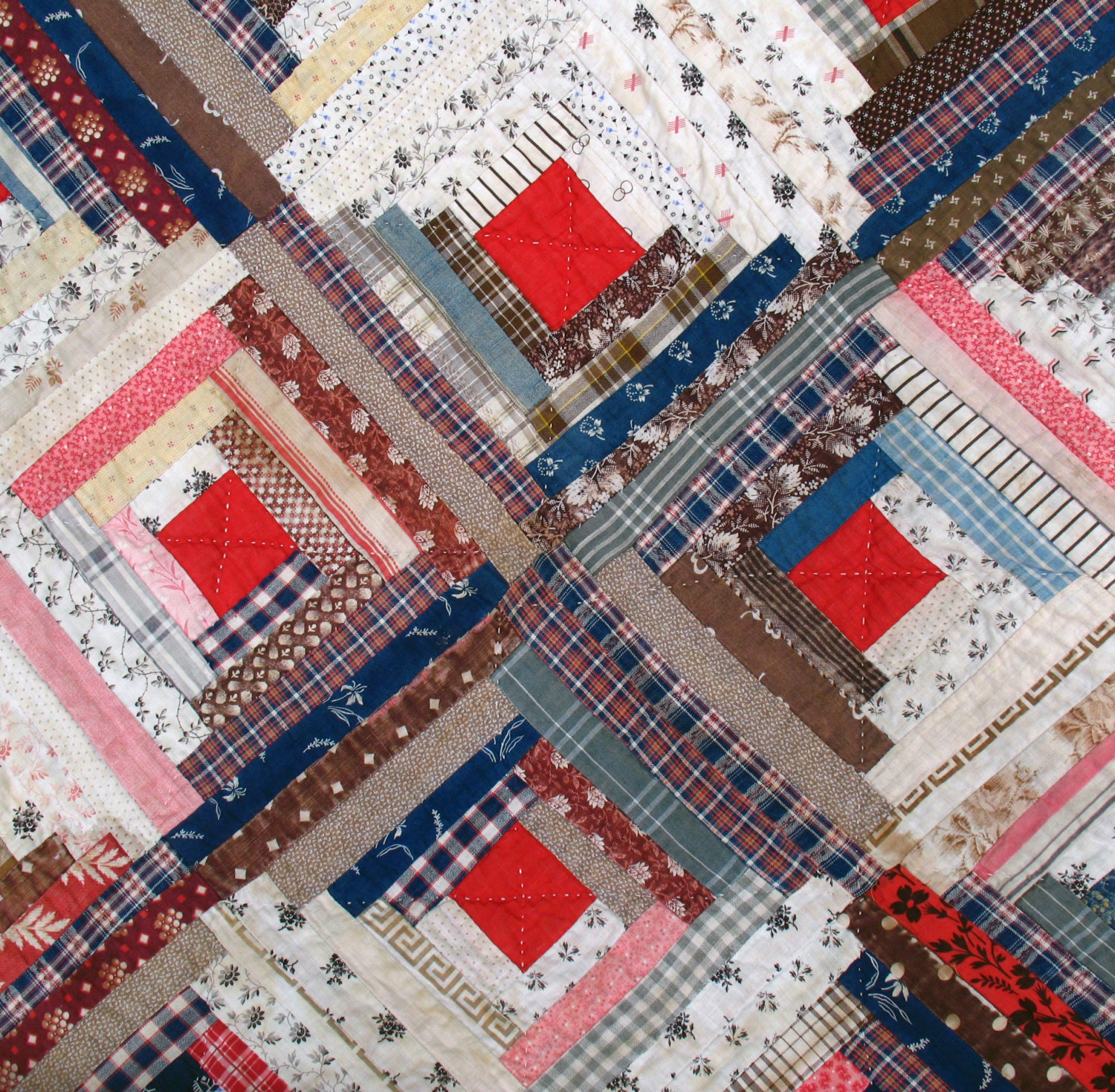 Antique Log Cabin Pattern Quilt Country