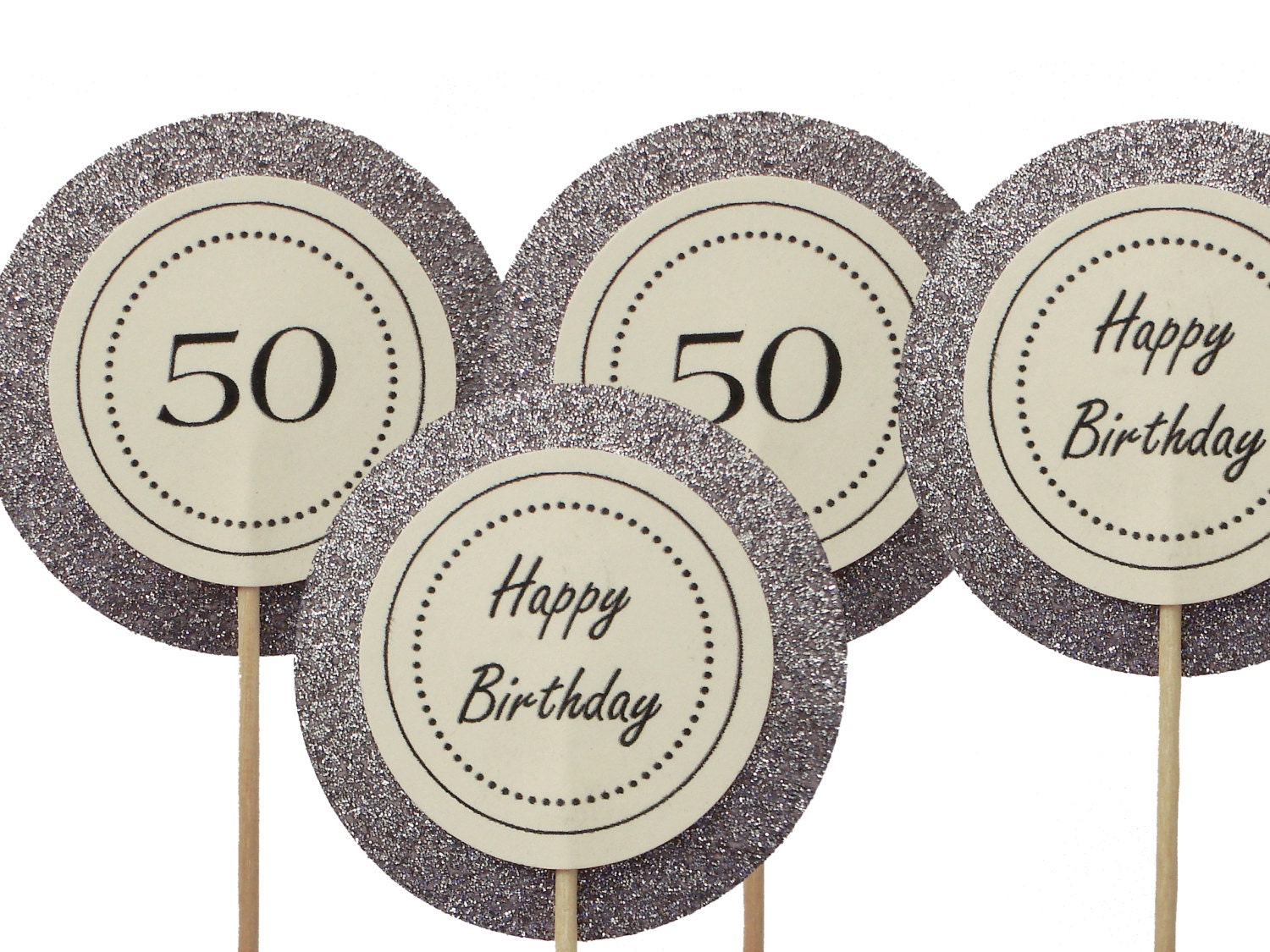10 Happy 50th Birthday Cupcake Toppers Glitter by BelowBlink