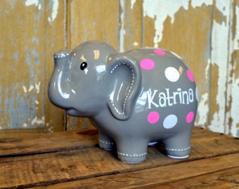 GREY Large Ceramic Elephant (Piggy) Bank - Personalized