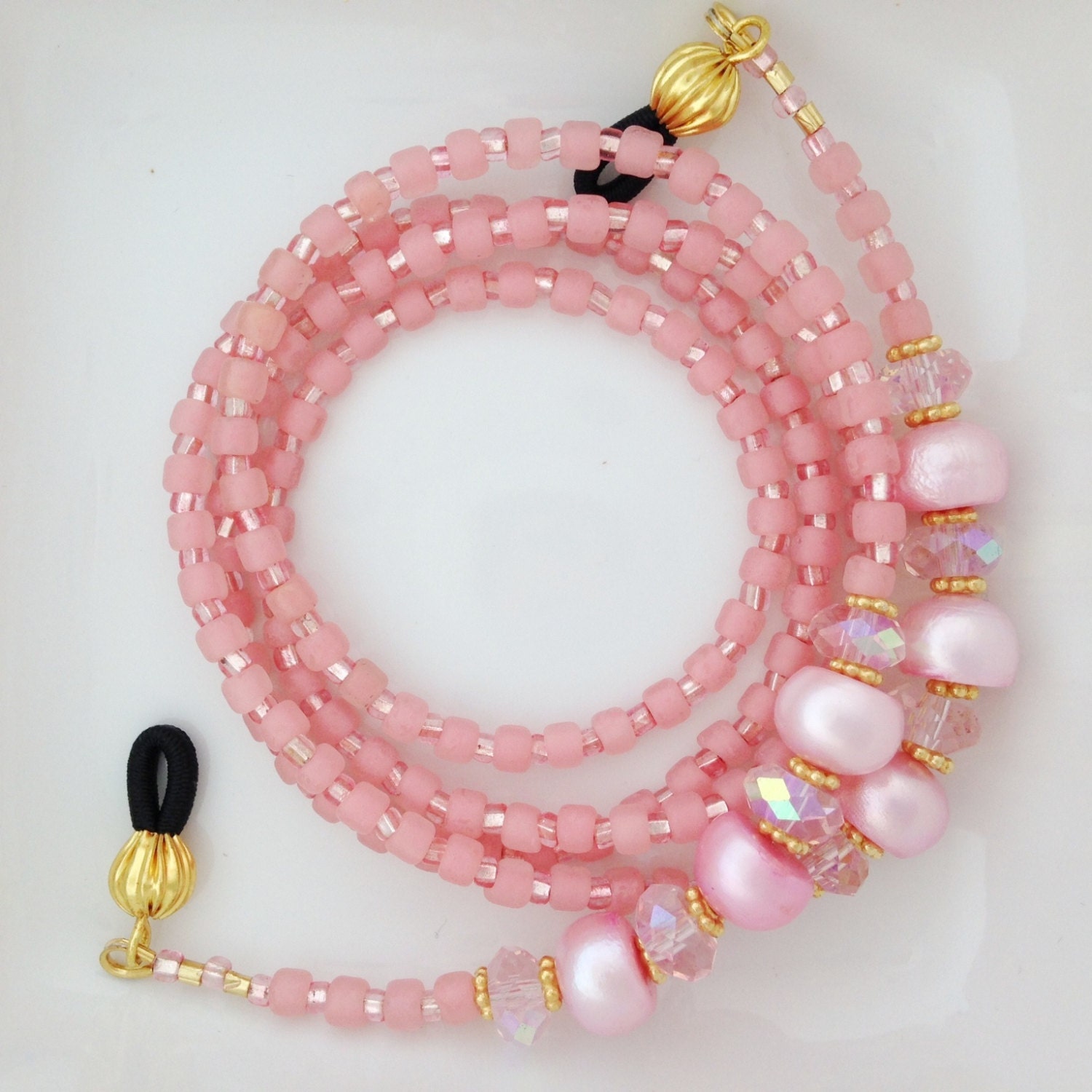 Rose Quartz Pink Glasses Leash with Crystals by EightSusquehanna