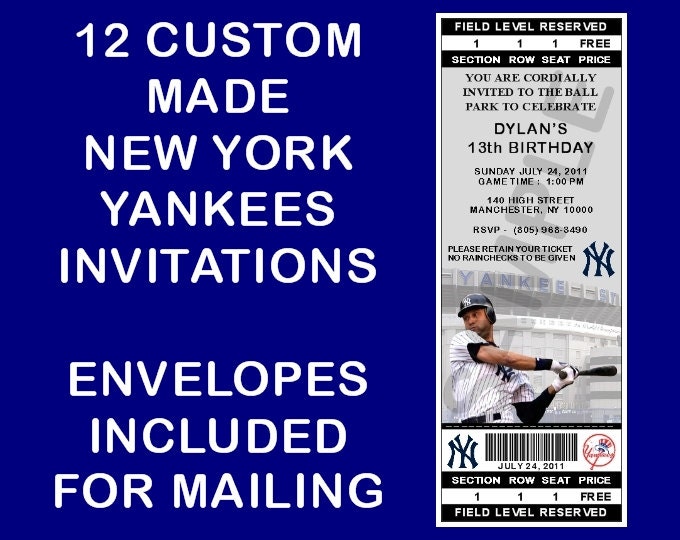 12 personalized new york yankees ticket party invitations