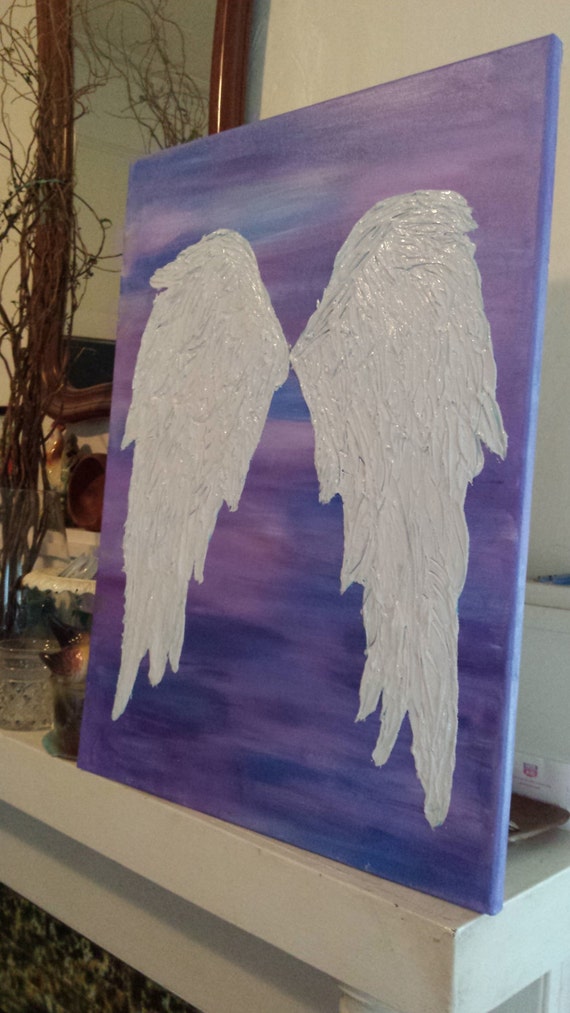 Hand painted angel wing canvas,angel wing original painting, textured
