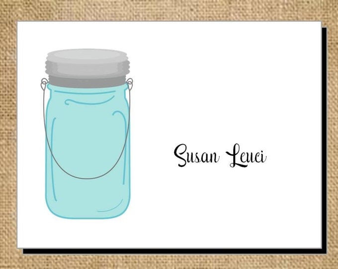 Set of 10 Folded Note Cards Daisies in a Mason Jar Personalized Stationery
