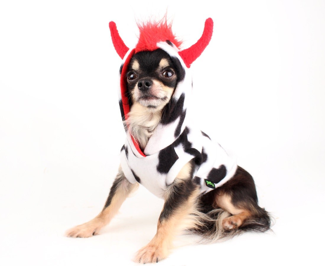 Dog Costume Cow with red Mohawk and horns Halloween dog hoodie