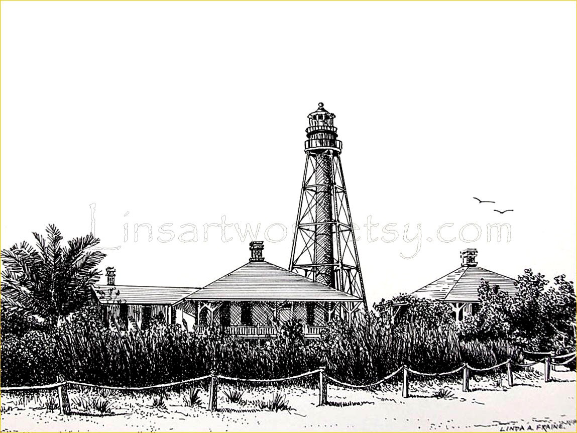 Sanibel Lighthouse Florida lighthouse pen and ink drawings