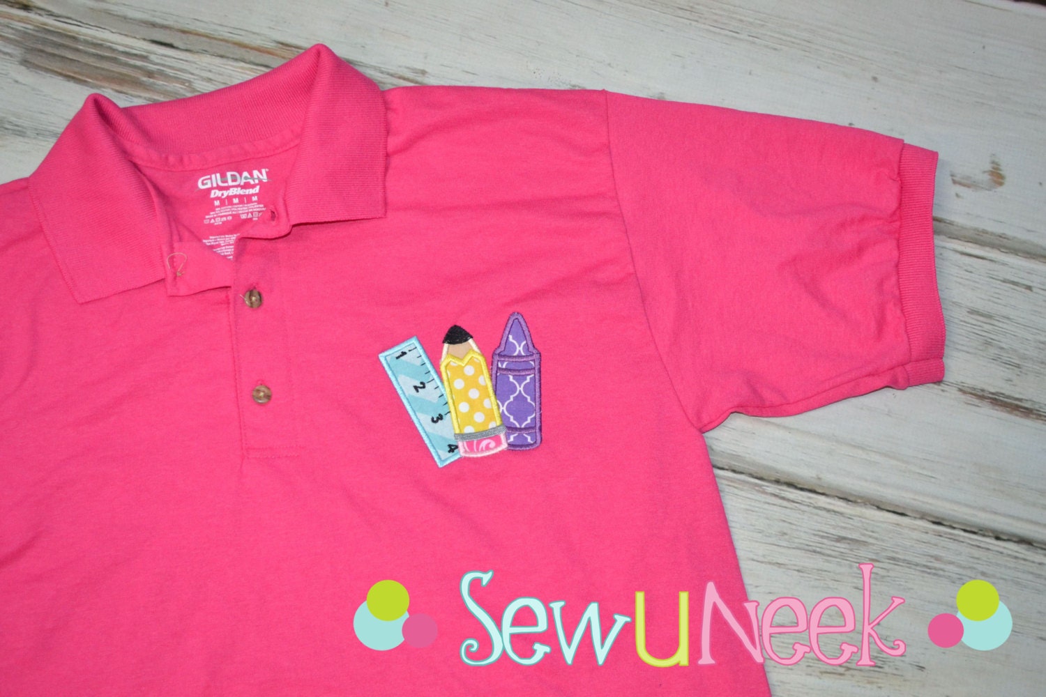Teacher Polo Shirt Applique School Supplies