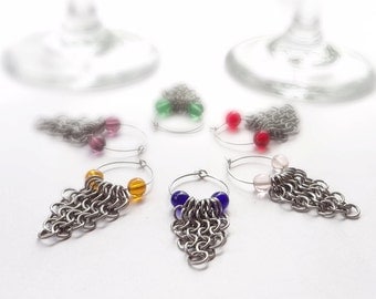 Wine Glass Charms Chainmaille With Glass Beads