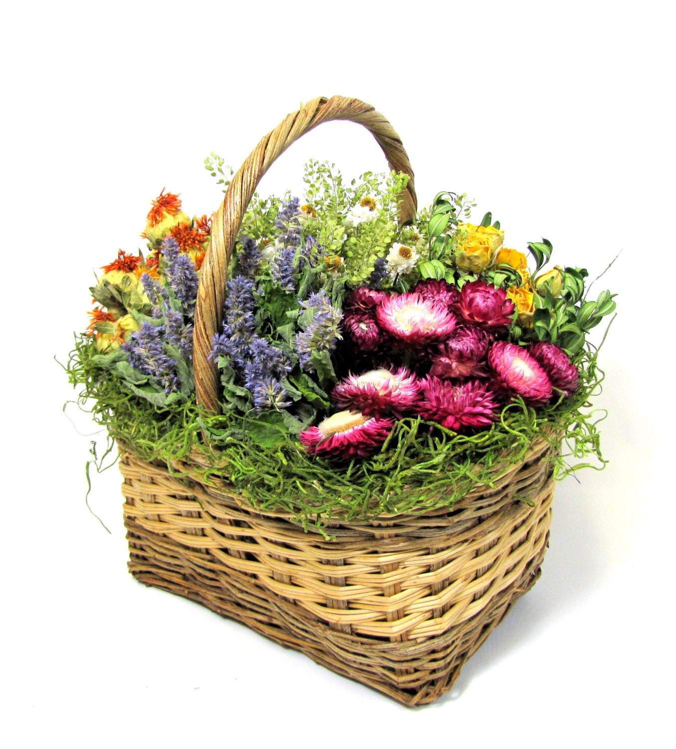 Dried Floral Arrangement Flower Basket by summersweetboutique