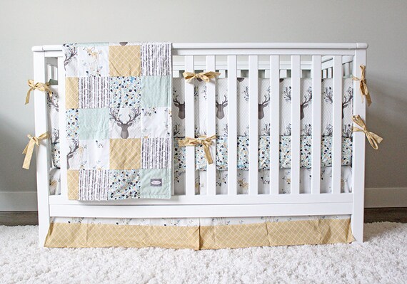 Woodlands Baby Bedding Stag Crib Bedding Gold and by GiggleSixBaby
