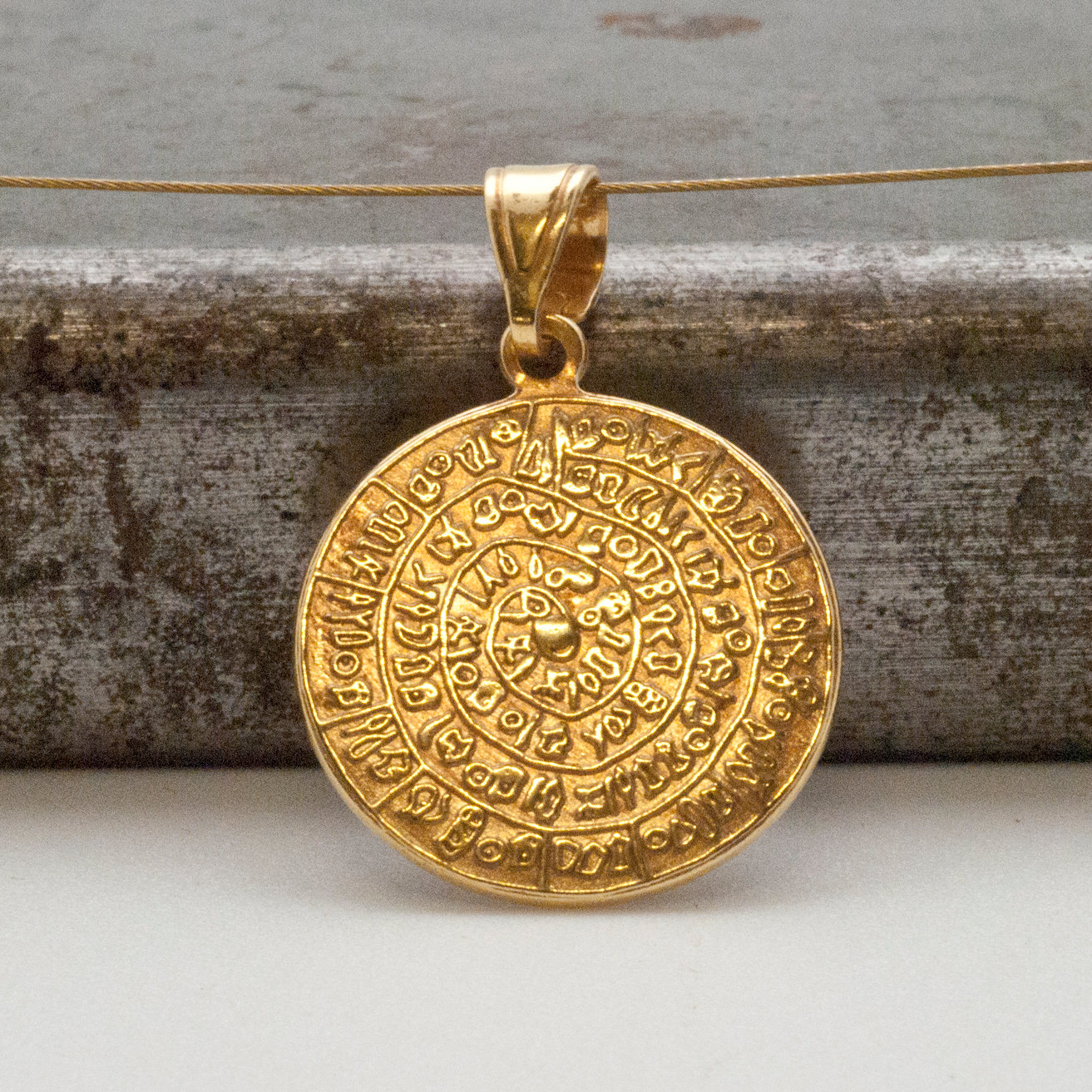 Gold Phaistos Disc Necklace, Ancient Minoan Crete Mystery