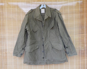 Vintage 1970's Military Green Canvas Anorak With Hood