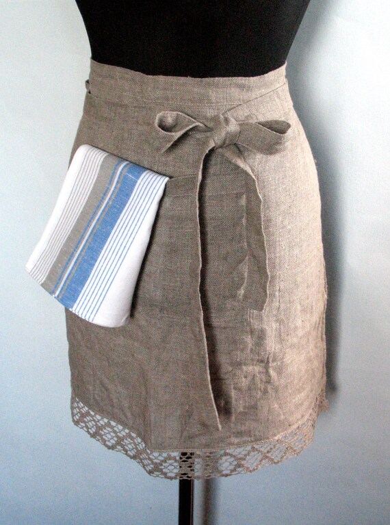Linen Kitchen Half Apron Gardening Chef Aprons by Initasworks