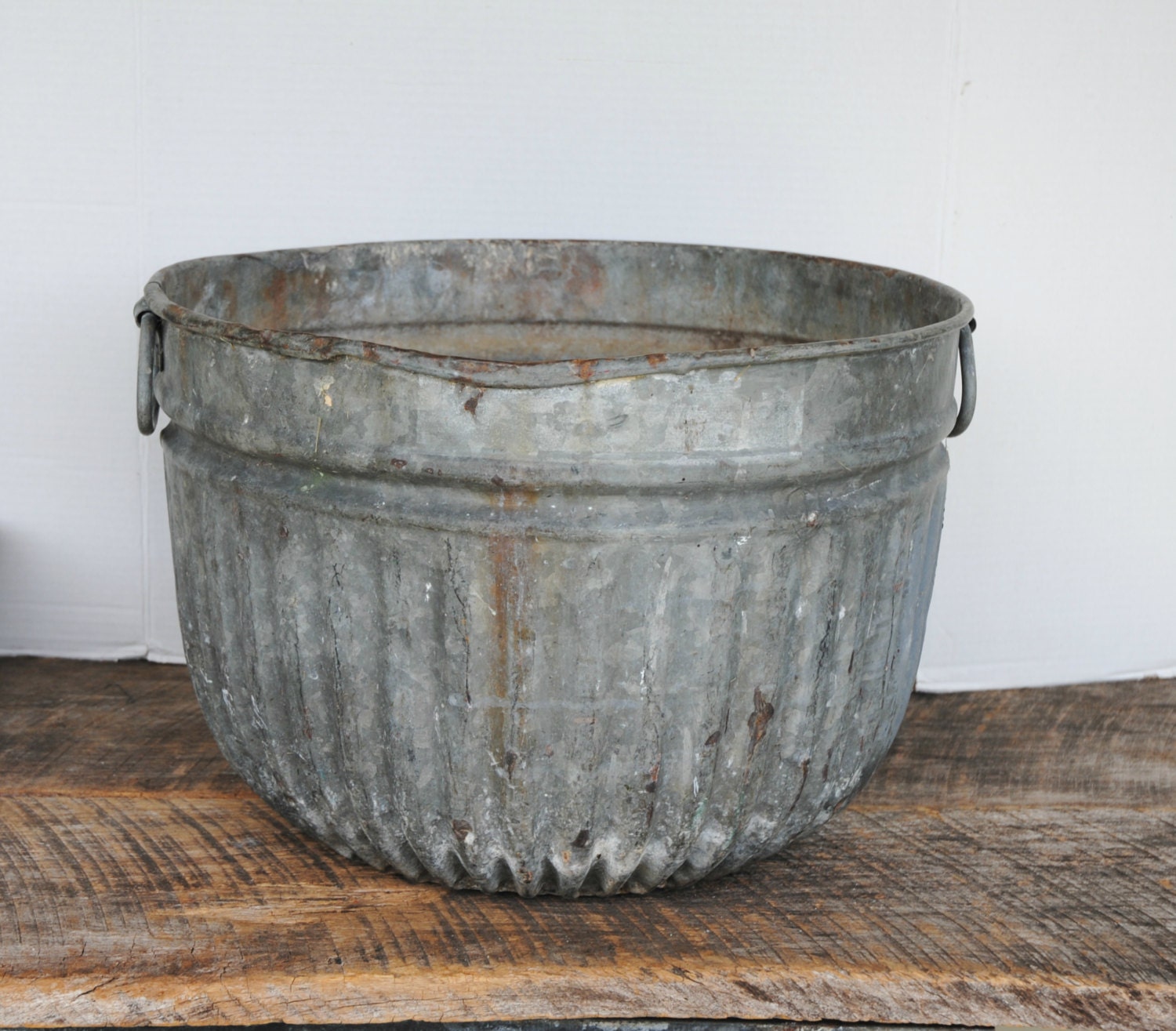 Vintage Galvanized Tub With Side Handles Outside Decor Planter