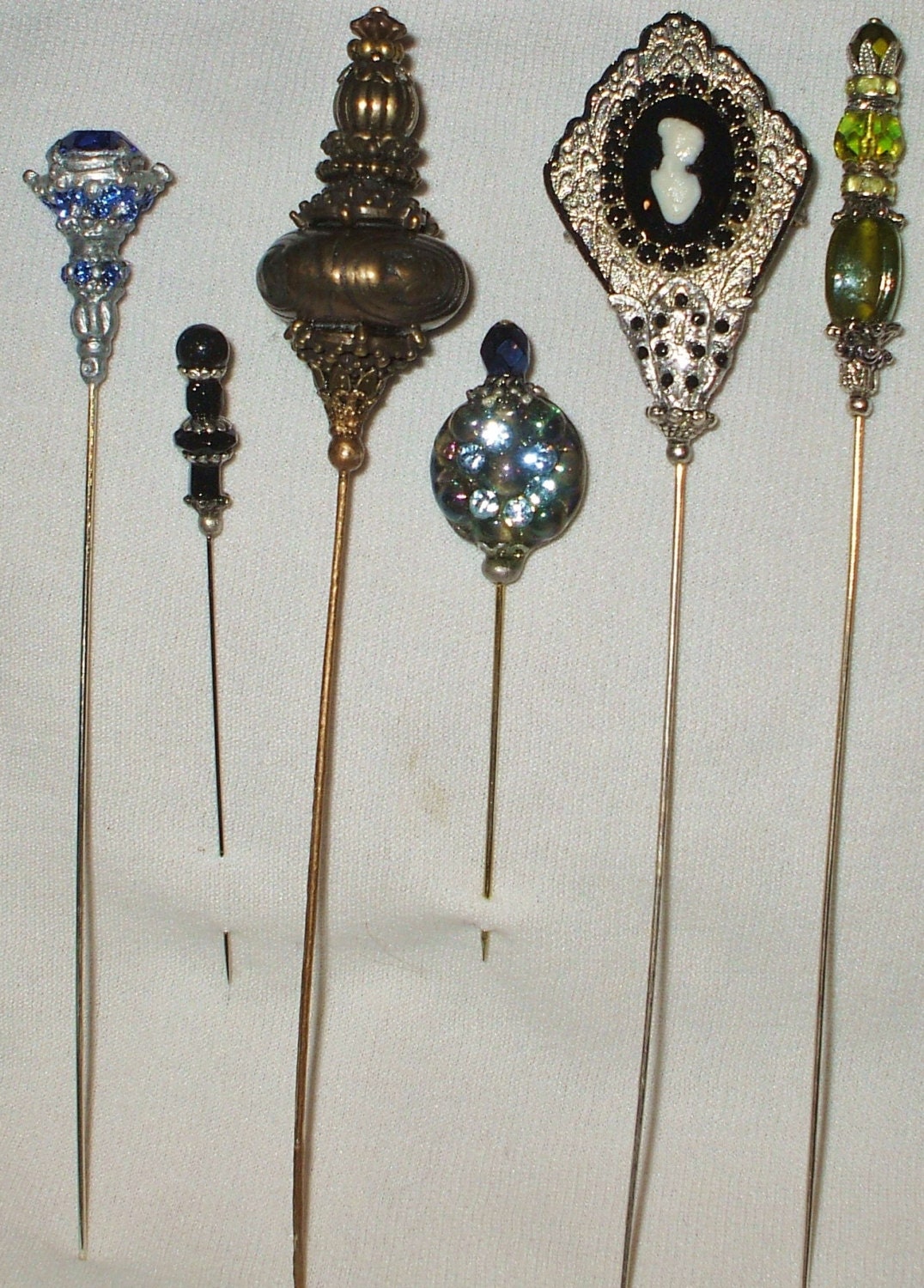 6 Antique style Victorian Hat Pins with vintage and antique