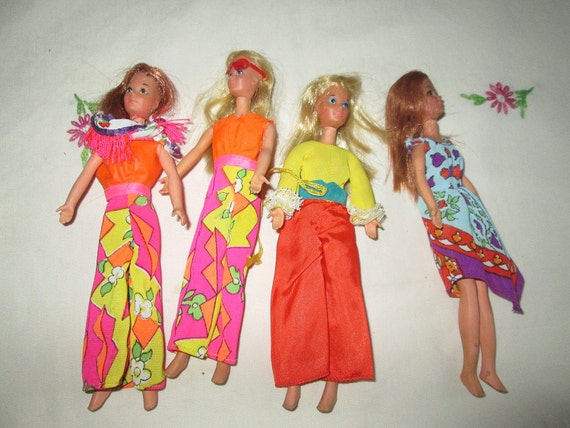 Vintage Lot of Rock Flowers Dolls Mattel 1970 Retro Mod Hippie