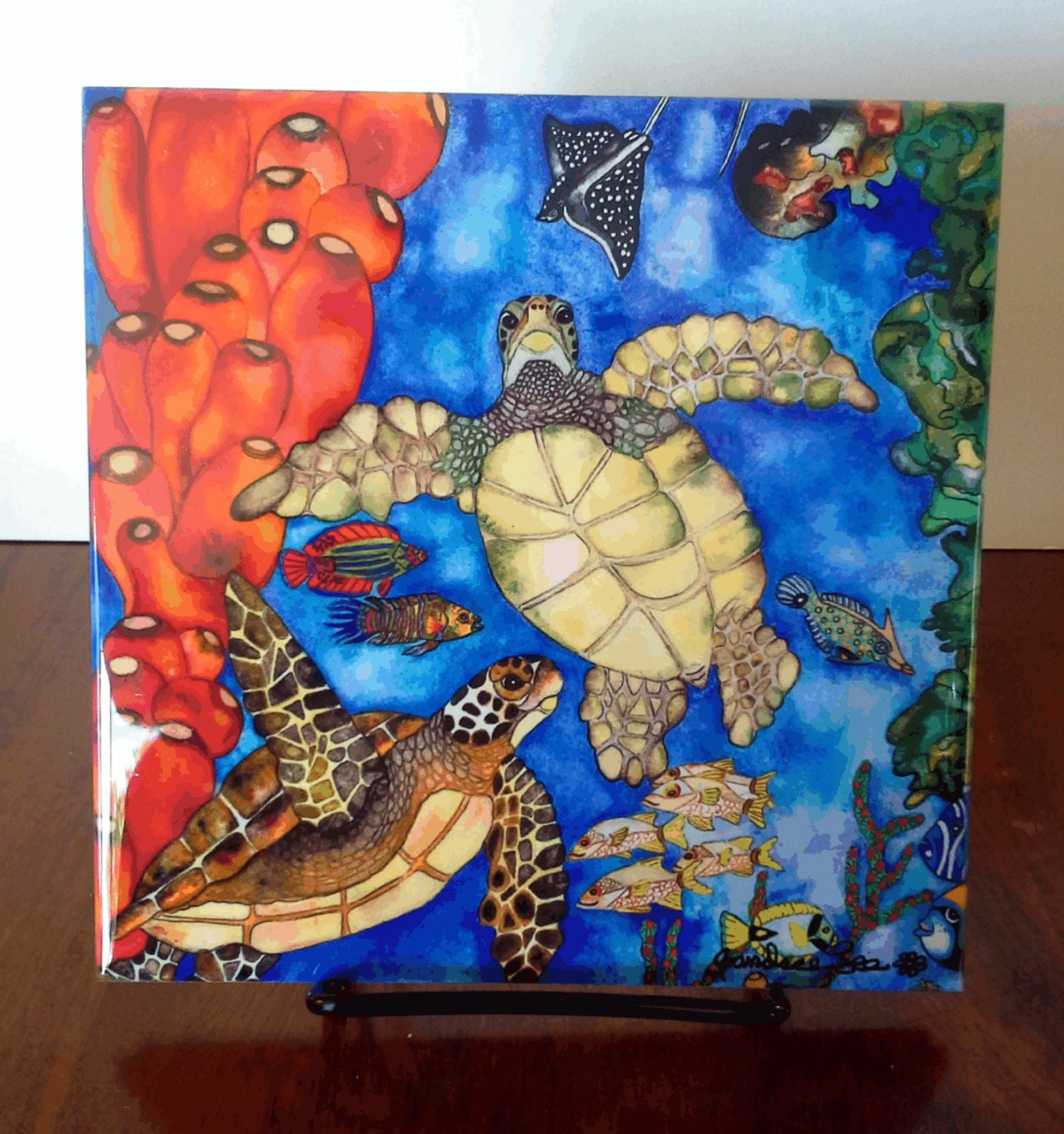 Ceramic Tile 8x8 Hawaiian Honu Artwork by