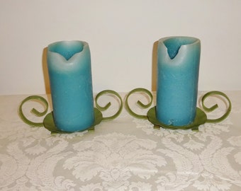 Vintage Green Metal Candle Holders Made in Japan Set of 2 Candleholders
