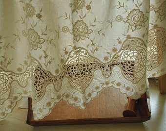 Vintage Embroidery Cotton Lace Fabric ,Eyelet Border Fabric, Eyelet Embroidery Cotton Linen Lace, Scalloped Edges