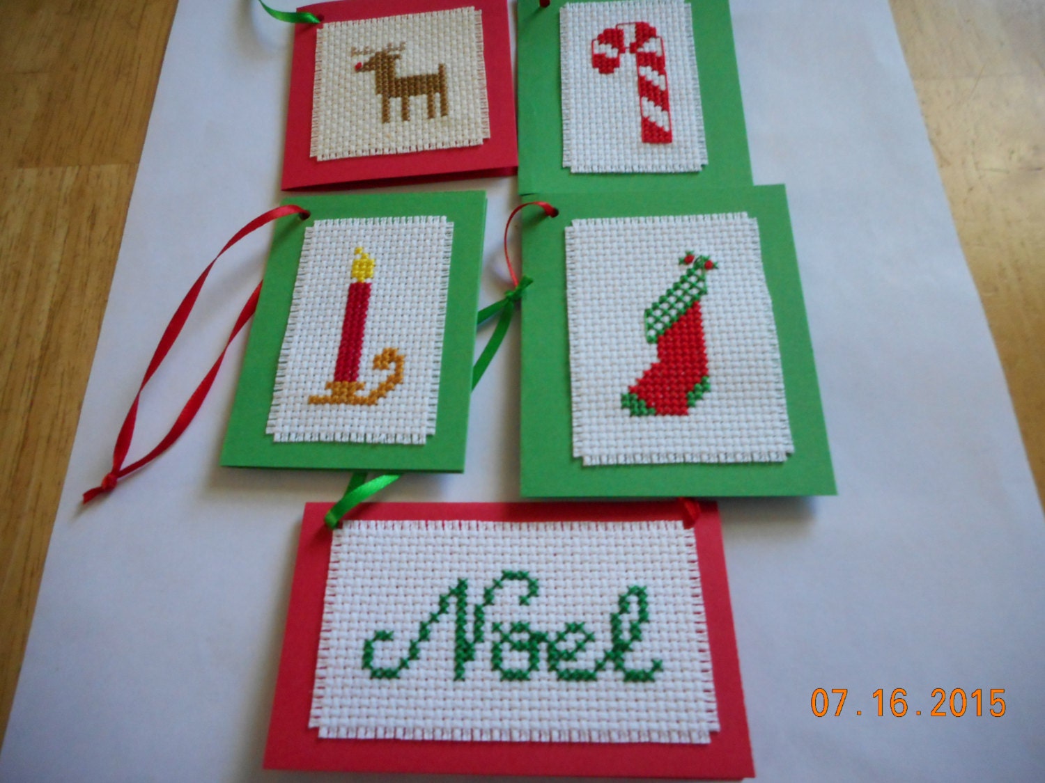 completed cross stitch CHRISTMAS gift tags set of 5 gift
