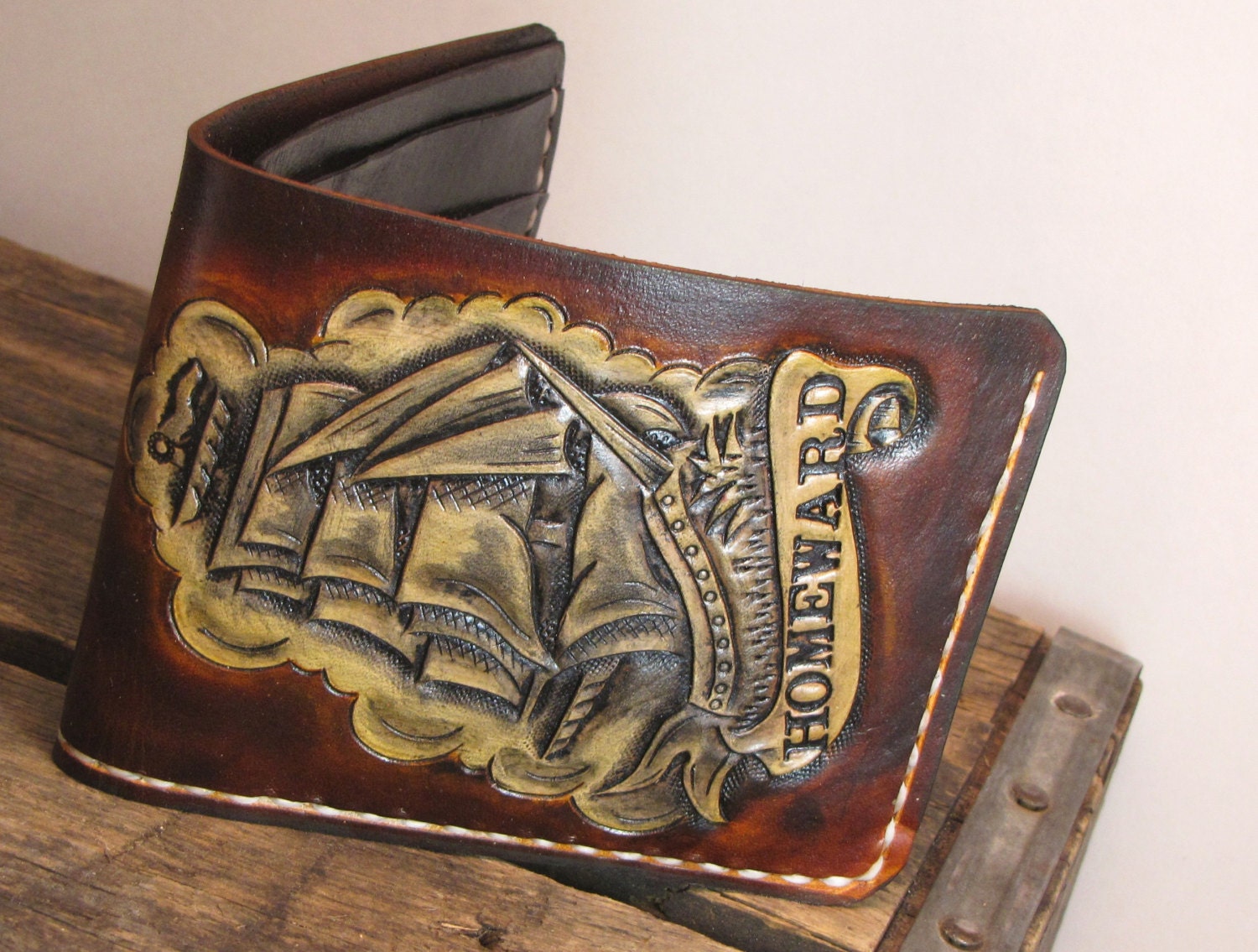 bifold Leather Wallet Nautical USA Made Sailor by OutlawLeatherUSA