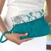 Teal Clutch with rhinestone brooch, Linen and lace clutch - wedding clutch - bridesmaid clutch