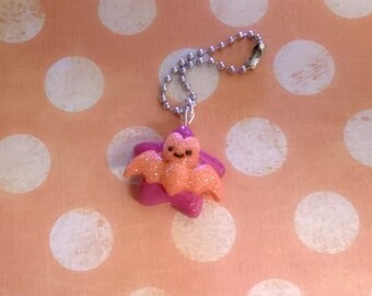 Orange Bat Polymer Clay Keychain Charm Doll Halloween Holiday Trick or Treat Figurine Miniature ooak Gift