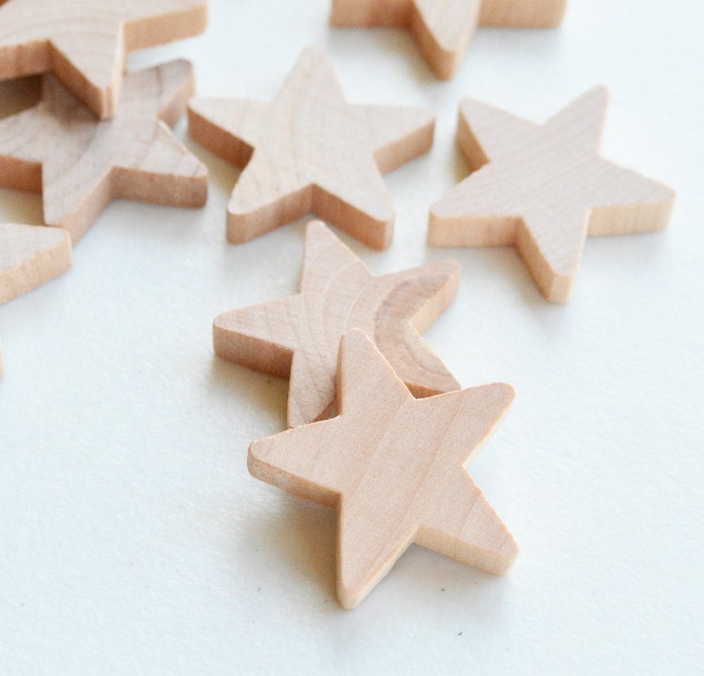 25 Miniature Wooden stars 1 Unfinished wooden stars