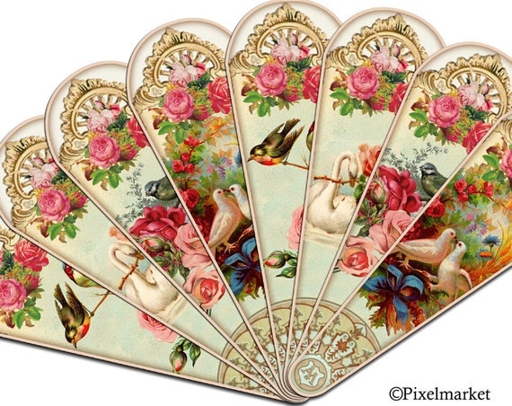 Printable Victorian HAND FAN Template Diy by pixelmarket on Etsy