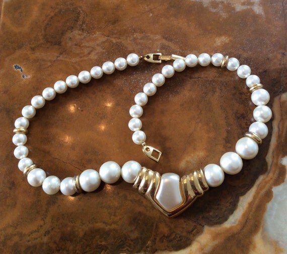 Napier Pearl Necklace Modernist White Necklace by OurBoudoir