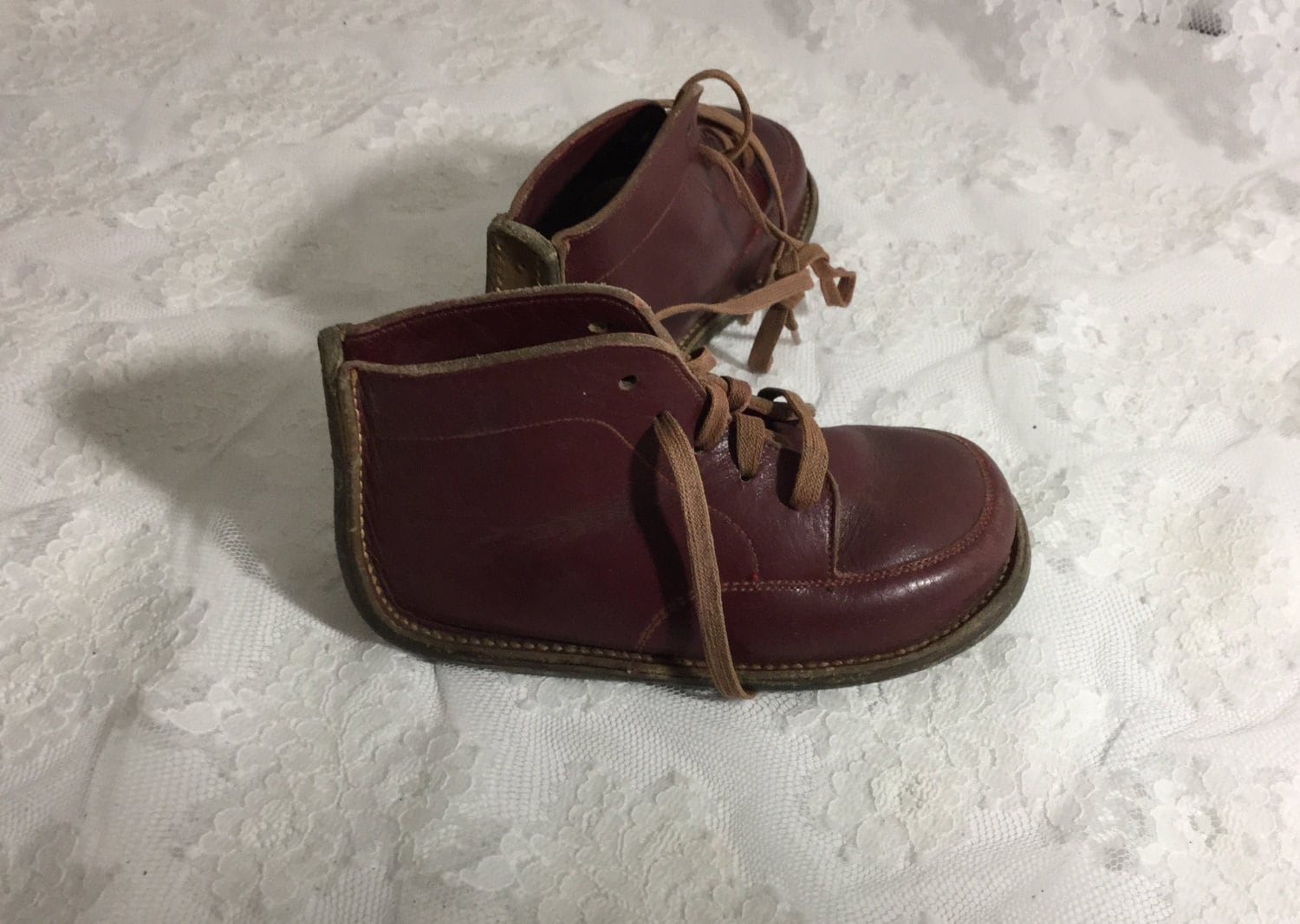 Vintage Leather Baby Shoes Jumping Jack Shoe Burgandy Leather