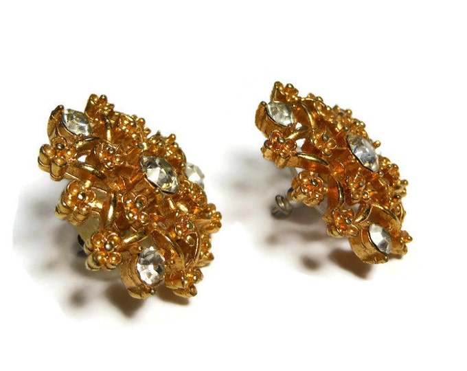 FREE SHIPPING Gold flower earrings, gold stud with rhinestones in circle or snowflake