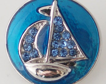 1 PC 18MM Blue Sailboat Enamel Rhinestone Silver Candy Snap Charm KB6369 Cc0662