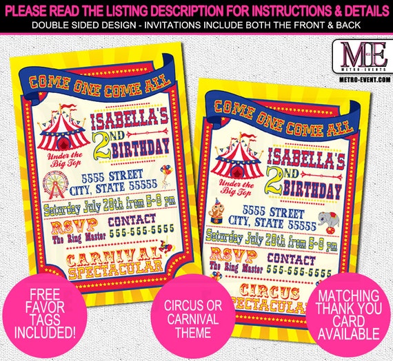 Carnival and Circus Invitations with Bright Colors Il_570xn