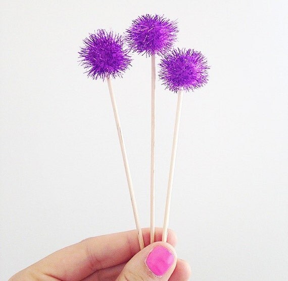 Purple Pom Pom Stir Sticks by DixieAndTwine on Etsy