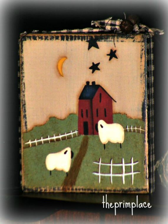 Items similar to Handpainted Primitive Folk Art Wall Hanging on Etsy