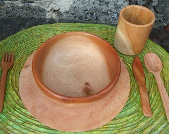 Wooden dishes set for children /Child's wooden place setting / Wooden bowls / Waldorf woodenbowls