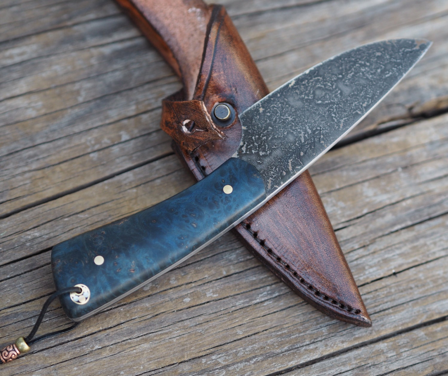 Custom EDC knife small fixed blade knife alder burl by HKnives