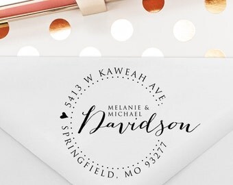 Custom Return Address Stamp, Wedding Gift, Anniversary Gift, Self Inking Stamp, Wood Stamp, Circle Stamp, Housewarming Gift (T98)