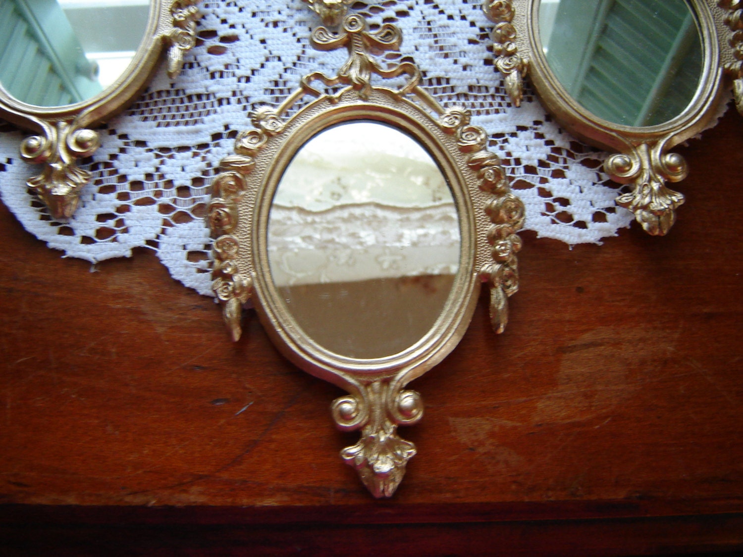 Gold mirror metal mirror made in Italy small wall by mitzisvintage