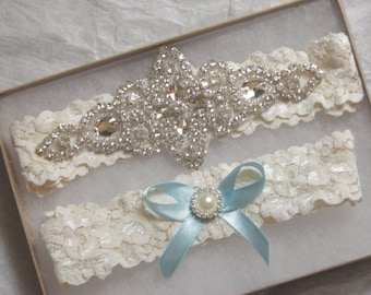 Wedding Garter, Bridal Garter, Garter Set - Crystal Rhinestone & Pearls-Vintage style